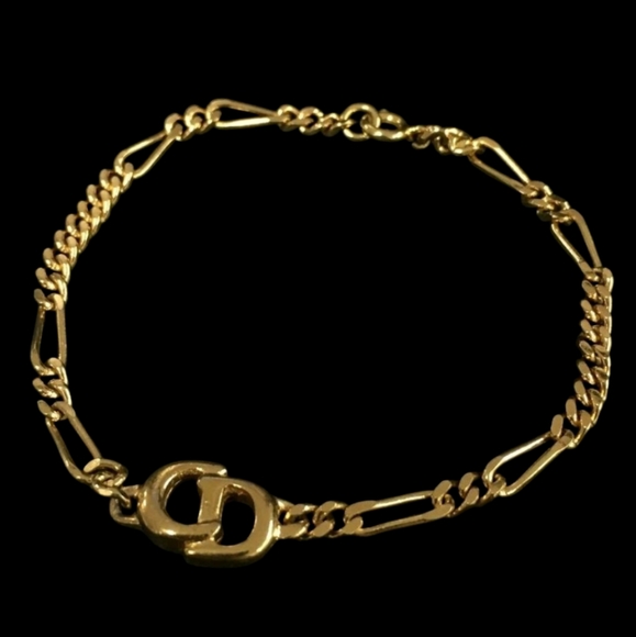 Christian Dior Vintage Gold Plated CD Logo Charm Chain Bracelet - Picture 1 of 4